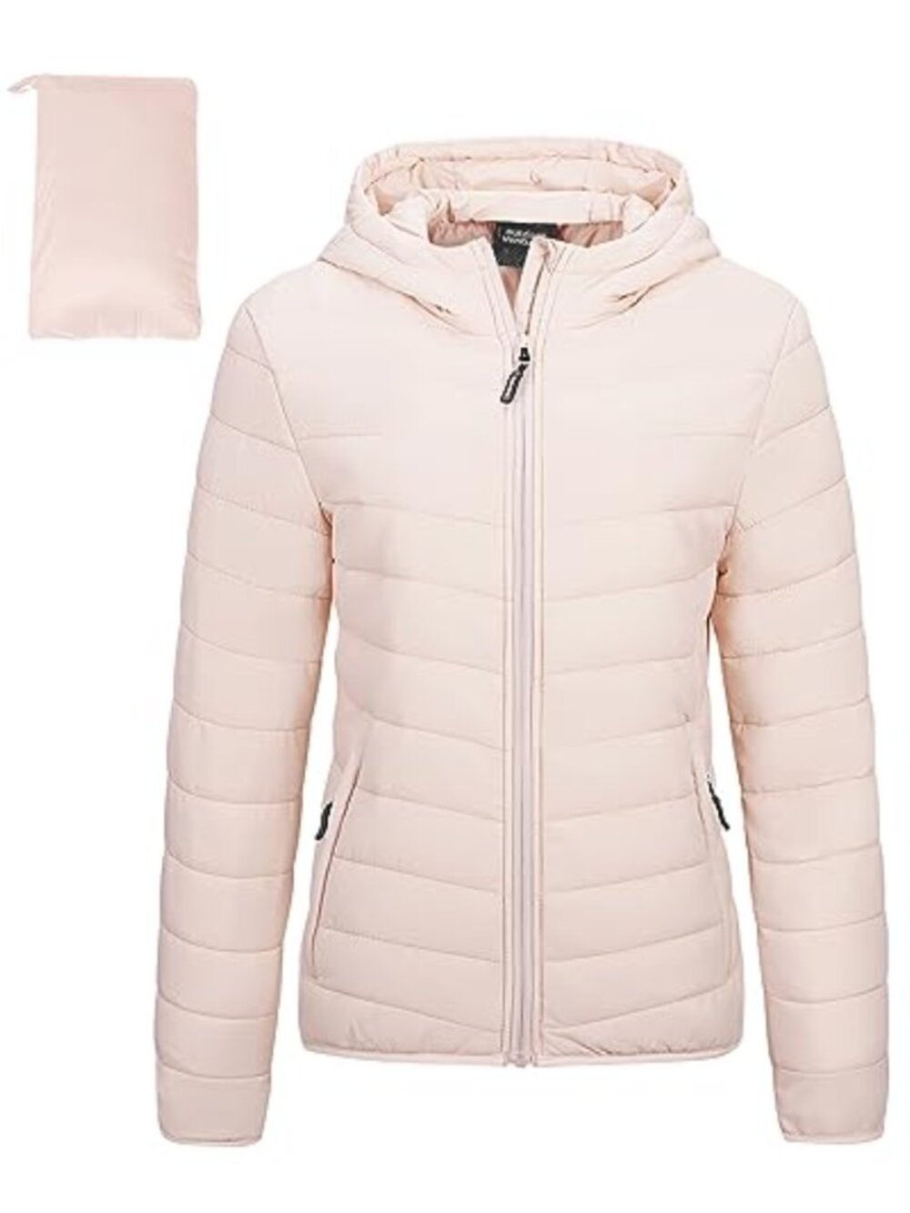 Packable Lightweight Full-Zip Puffer Jacket Hood Quilted Winter Coat